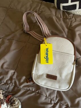 Wrangler Cream Mini Crossbody with Brown Trim